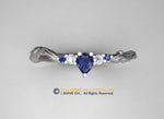 matching band, White Gold 14k, Diamond and blue Sapphire, Nature inspired Leaf ring.
