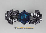 Hexagon Leaf Engagement Ring, Black Rhodium Gold 14k, Chatham Alexandrite Center-stone, Nature inspired Diamond Leaf ring, Leaf Gold ring.