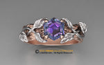 The Sylvan Halo, Two Tone unique Alexandrite Leaf Engagement Ring, Nature Inspired Leaf Ring, Hexagon cut Stone, Engagement Ring.