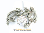 Verdant embrace, Leaf engagement ring set, white gold 14k, Lab created diamond engagement ring set, nature-inspired leaf ring.
