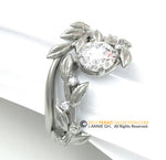 Verdant embrace, Leaf engagement ring set, white gold 14k, Lab created diamond engagement ring set, nature-inspired leaf ring.