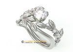 Verdant embrace, Leaf engagement ring set, white gold 14k, Lab created diamond engagement ring set, nature-inspired leaf ring.