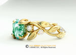 Leaf Engagement ring, 14K Yellow Gold, Moss Agate Engagement ring, Nature inspired Emerald Leaf ring, Leaf Gold ring, Moss light.
