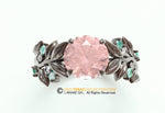 Leaf Engagement ring, Black Rhodium Gold 10k, Rose Quartz Ring, Nature inspired Leaf ring.