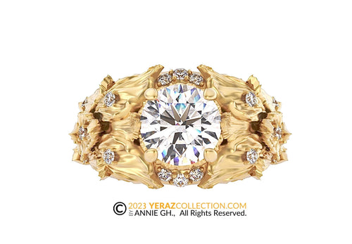 Lágrima de Musgo, Custom design, 18K Gold Engagement Ring, Nature Inspired Ring, Moss Ring, Leaf Gold Ring, Diamond Ring, No Center stone.