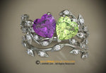 Toi Et Moi Ring Set, Vine of Hearts, Leaf Engagement ring, White Gold 14k, Nature inspired  Leaf ring, Amethyst And Peridot Engagement Ring.