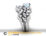 Matching band, 14k White gold, Nature inspired Diamond Leaf ring, Leaf Gold ring.
