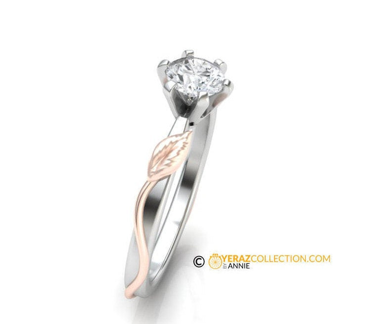 Classy & Unique Leaf Two Tone Engagement ring, Diamond Engagement ring, Nature inspired Leaf ring, Leaf Gold ring, Bridal ring