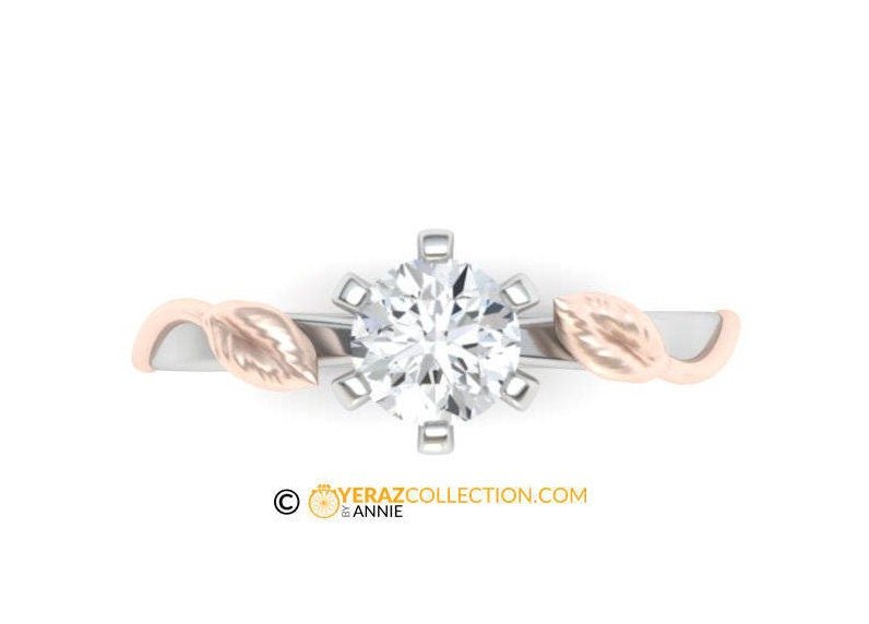 Classy & Unique Leaf Two Tone Engagement ring, Diamond Engagement ring, Nature inspired Leaf ring, Leaf Gold ring, Bridal ring