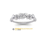 Matching band, 14k White gold, Nature inspired Diamond Leaf ring, Leaf Gold ring.