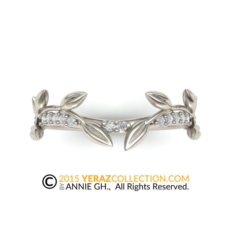 Leaf matching band, diamond ring, 14k Gold ring, Nature inspired Wedding Band.RI-1258