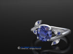 Leaf Engagement Ring, Blue Sapphire Engagement Ring, Chatham Blue Sapphire Nature Inspired Ring, 14k Gold Ring.