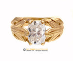 Engagement Ring, Flower Ring, Moissanite Center Stone, Antique Cushion Moissanite,  14K Gold Ring, Leaf Ring.