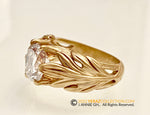 Engagement Ring, Flower Ring, Moissanite Center Stone, Antique Cushion Moissanite,  14K Gold Ring, Leaf Ring.