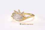 Engagement ring, Diamond Ring, Modern Ring, Yellow Gold 14k, Marquise lab Diamond stone, Engagement Ring, Half Halo Ring.