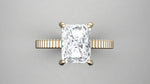 Textured Shank Radiant Cut Moissanite Engagement Ring, 18k Solid Gold.