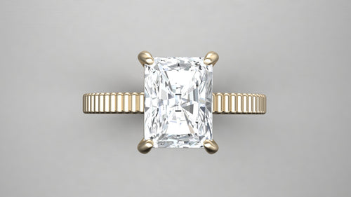 Textured Shank Radiant Cut Moissanite Engagement Ring, 18k Solid Gold.