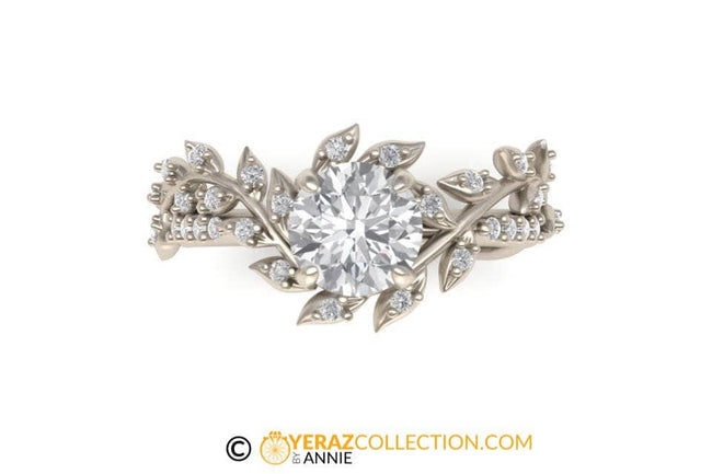 Leaf Engagement ring, White Gold 18k, Lab created Diamond ring, Nature inspired Diamond Leaf ring, Bridal ring, 1225.