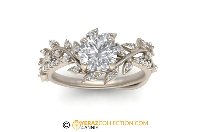 Leaf Engagement ring, White Gold 18k, Lab created Diamond ring, Nature inspired Diamond Leaf ring, Bridal ring, 1225.