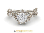 Leaf Engagement ring, White Gold 18k, Lab created Diamond ring, Nature inspired Diamond Leaf ring, Bridal ring, 1225.