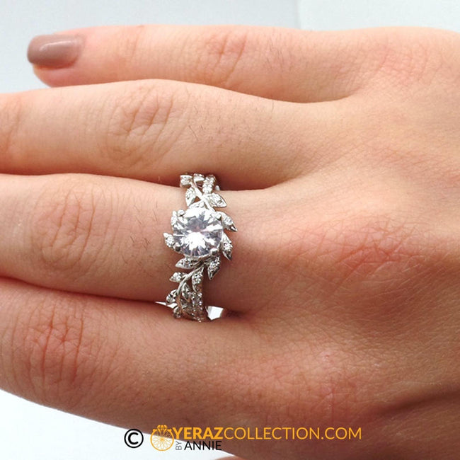 Leaf Engagement ring, White Gold 14k, Lab created Diamond ring, Nature inspired Diamond Leaf ring, Bridal ring, 1225.