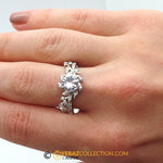 Leaf Engagement ring, White Gold 18k, Lab created Diamond ring, Nature inspired Diamond Leaf ring, Bridal ring, 1225.