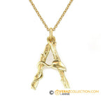 14K Solid Gold Initial Pendant, Letter A Initial Pendant, Nature Inspired Twig And leaf Pendant.