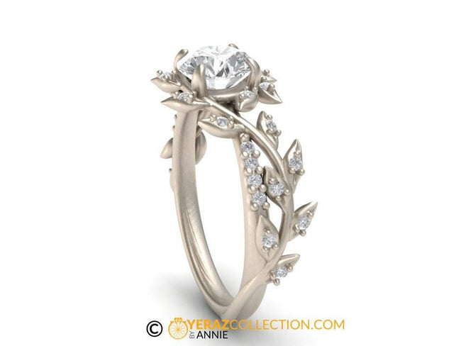 Leaf Engagement ring, White Gold 18k, Lab created Diamond ring, Nature inspired Diamond Leaf ring, Bridal ring, 1225.