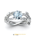 Leaf Engagement Ring, White Gold 14k, Aquamarine Engagement ring, Nature inspired Diamond Leaf ring, Leaf Gold ring, White gold.