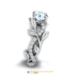 Leaf Engagement Ring, White Gold 14k, Aquamarine Engagement ring, Nature inspired Diamond Leaf ring, Leaf Gold ring, White gold.