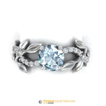 Leaf Engagement Ring, White Gold 14k, Aquamarine Engagement ring, Nature inspired Diamond Leaf ring, Leaf Gold ring, White gold.