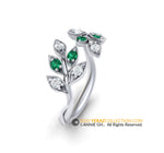 Leaf band, White Gold 14k, Nature inspired Diamond Leaf Ring,emerald ring,Leaf Gold Ring.