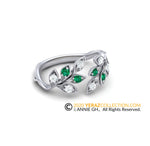 Leaf band, White Gold 14k, Nature inspired Diamond Leaf Ring,emerald ring,Leaf Gold Ring.