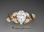 Two Tone Gorgeous & Unique Lab Diamond Leaf Engagement Ring, Nature Inspired Leaf Ring, Pear Diamond Ring, Engagement Ring, Flower Ring.