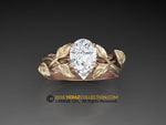 Two Tone Gorgeous & Unique Lab Diamond Leaf Engagement Ring, Nature Inspired Leaf Ring, Pear Diamond Ring, Engagement Ring, Flower Ring.