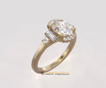 Engagement ring, Diamond Ring, Yellow Gold 14k, Oval lab Diamond, Half Halo Ring.