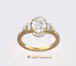 Engagement ring, Diamond Ring, Yellow Gold 14k, Oval lab Diamond, Half Halo Ring.