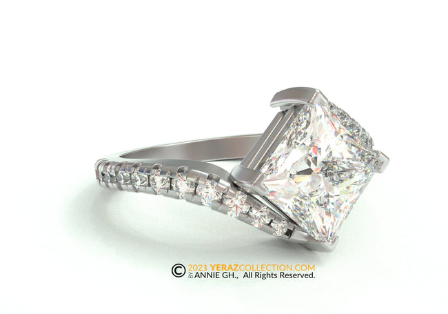 Engagement ring, White Gold 14k, Moissanite Center stone, Princess Cut Ring.