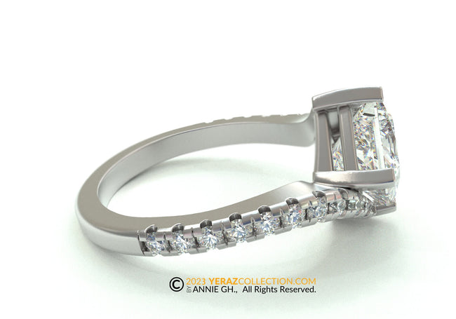 Engagement ring, White Gold 14k, Moissanite Center stone, Princess Cut Ring.