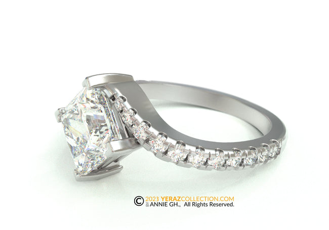 Engagement ring, White Gold 14k, Moissanite Center stone, Princess Cut Ring.