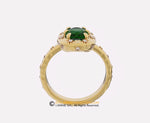 Celestial 14k Gold Ring with Emerald Center Stone and Northern Stars Engraving, Engagement ring, 14K Yellow Gold, Chatham Emerald, Galaxy.