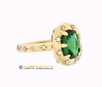 Celestial 14k Gold Ring with Emerald Center Stone and Northern Stars Engraving, Engagement ring, 14K Yellow Gold, Chatham Emerald, Galaxy.