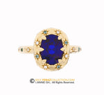 Celestial 14k Gold Ring with Blue Sapphire Stone and Northern Stars Engraving, Engagement ring, 14K Yellow Gold, Chatham Sapphire, Galaxy.