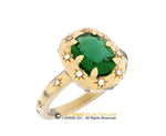 Celestial 14k Gold Ring with Emerald Center Stone and Northern Stars Engraving, Engagement ring, 14K Yellow Gold, Chatham Emerald, Galaxy.