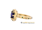 Celestial 14k Gold Ring with Blue Sapphire Stone and Northern Stars Engraving, Engagement ring, 14K Yellow Gold, Chatham Sapphire, Galaxy.