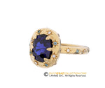 Celestial 14k Gold Ring with Blue Sapphire Stone and Northern Stars Engraving, Engagement ring, 14K Yellow Gold, Chatham Sapphire, Galaxy.