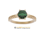 14k Gold leaf Ring with Hexagon Emerald Center Stone, Engagement ring, 14K Yellow Gold, Chatham Emerald, Olive Branch Ring.