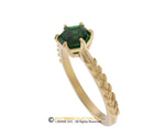 14k Gold leaf Ring with Hexagon Emerald Center Stone, Engagement ring, 14K Yellow Gold, Chatham Emerald, Olive Branch Ring.