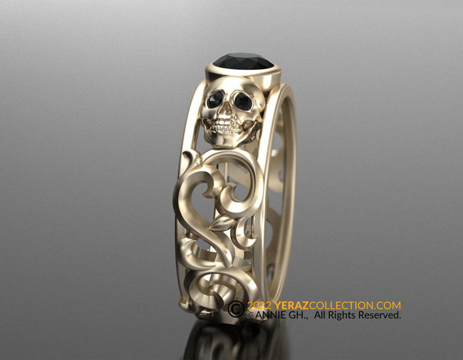 Skull Engagement Ring, Onyx Ring, Filigree Ring, Till Death Do Us Part Ring, Gothic Engagement Ring.