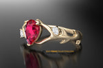 Ruby Engagement Ring, Antler Ring, Chatham created Ruby Ring, Nature inspired Ring, Animal Inspired Ring, 14k Gold Ring.